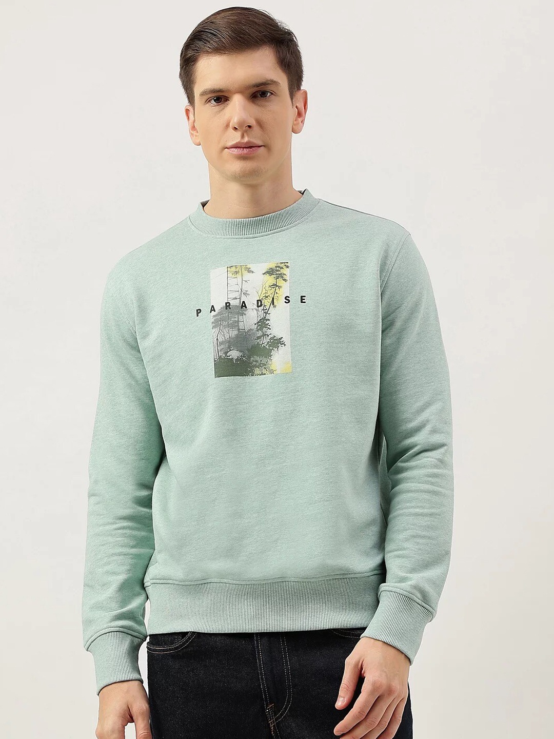 

Marks & Spencer Men Green Printed Sweatshirt