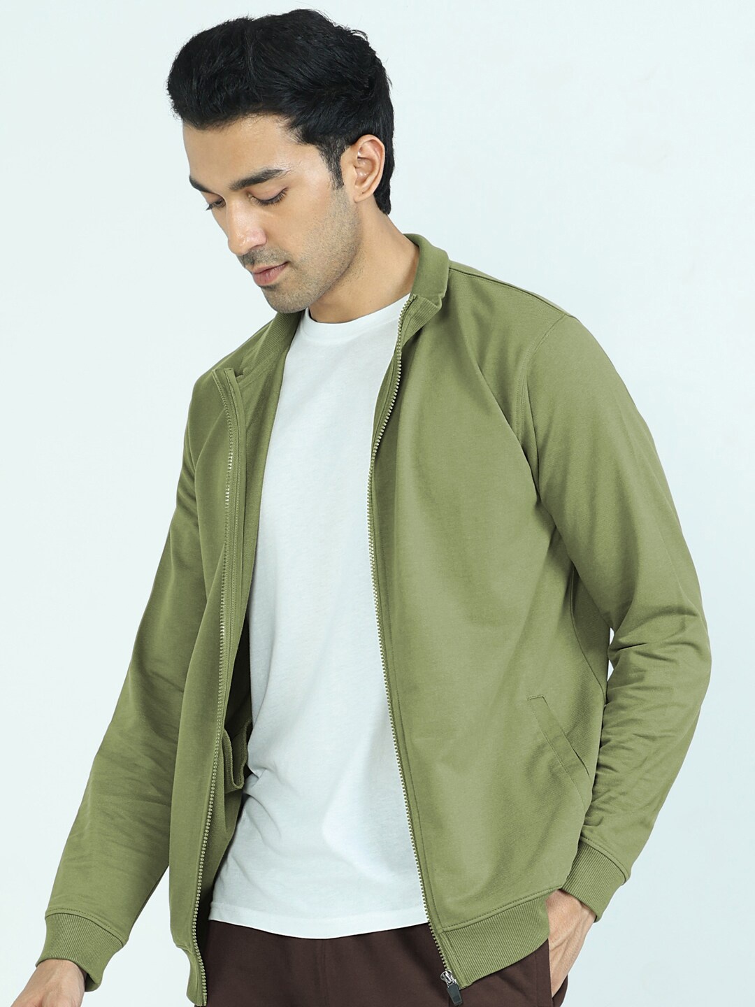 

XYXX Men Solid Cotton Bomber Jacket, Green