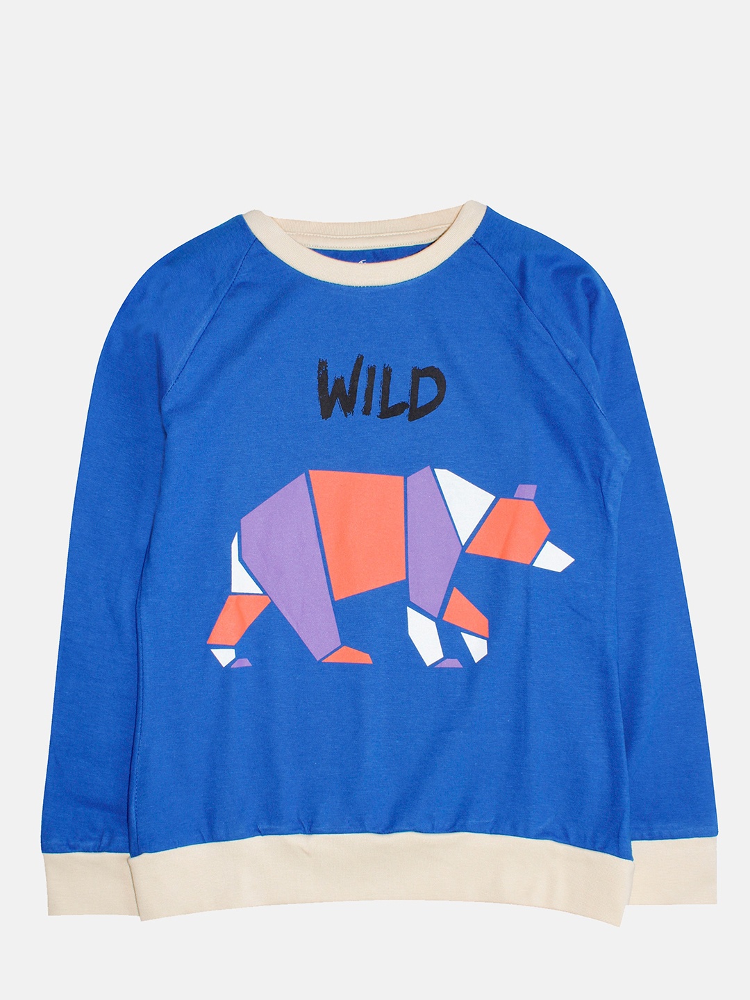 

KiddoPanti Girls Blue Typography Colourblocked T-shirt