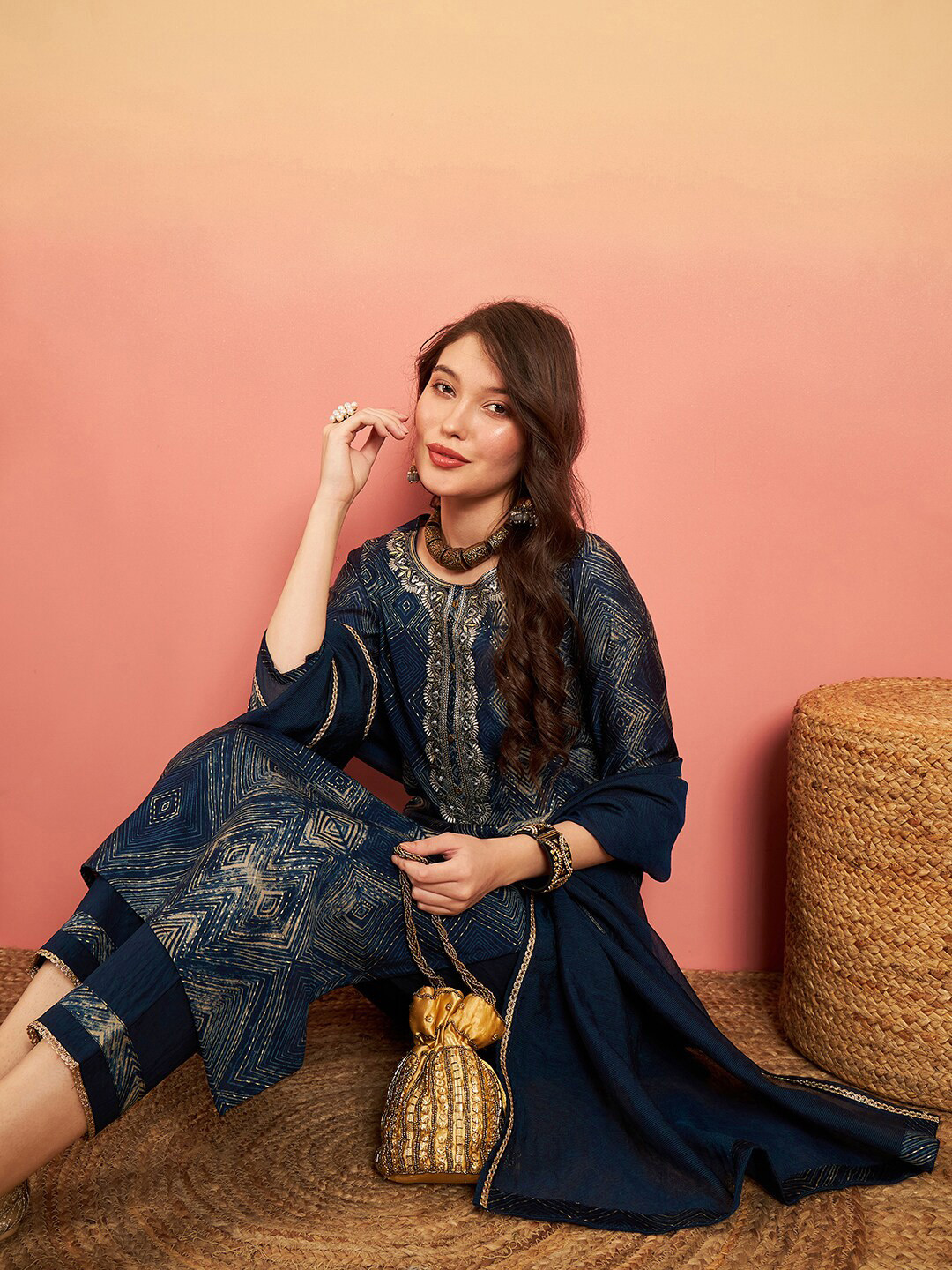 

Sangria Embroidered Straight Kurta Sets, Blue