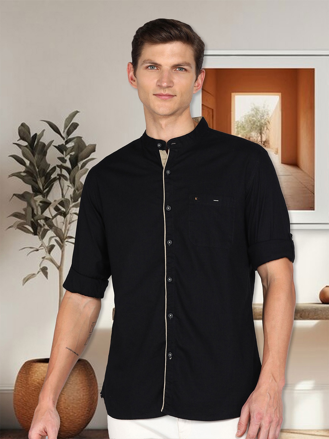 

Kuons Avenue Men Black Smart Slim Fit Opaque Casual Shirt