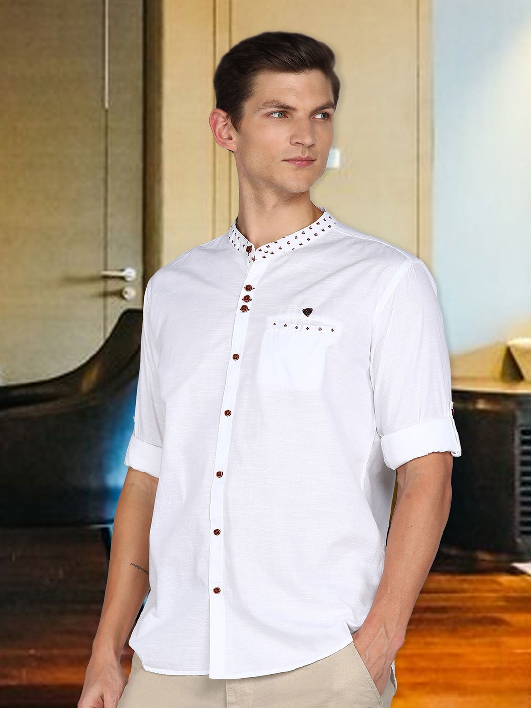 

Kuons Avenue Men White Smart Slim Fit Opaque Casual Shirt
