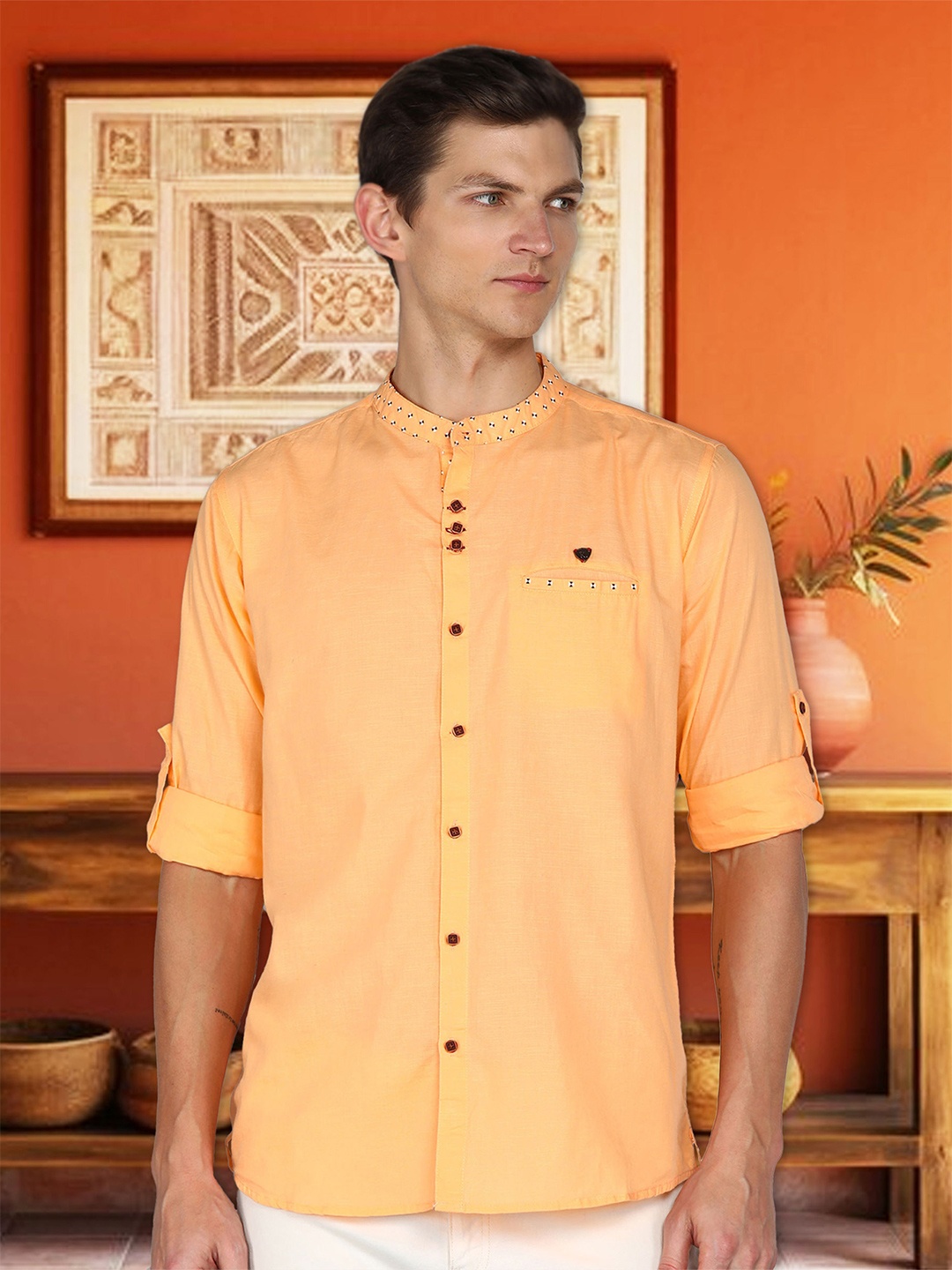 

Kuons Avenue Men Peach-Coloured Smart Slim Fit Opaque Casual Shirt