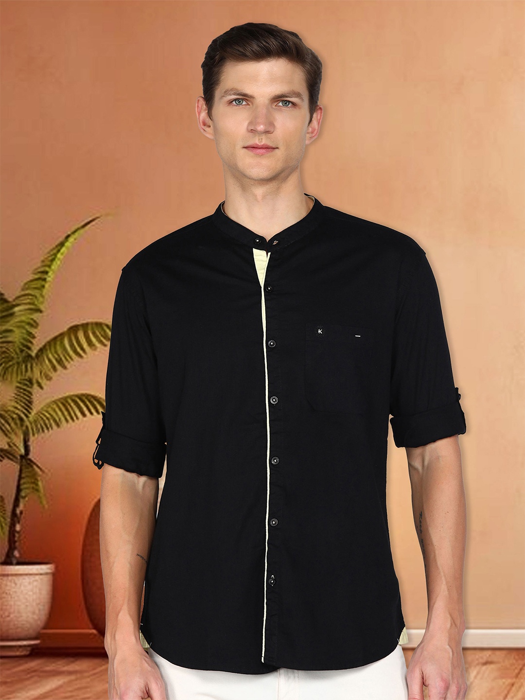 

Kuons Avenue Men Black Smart Slim Fit Opaque Casual Shirt