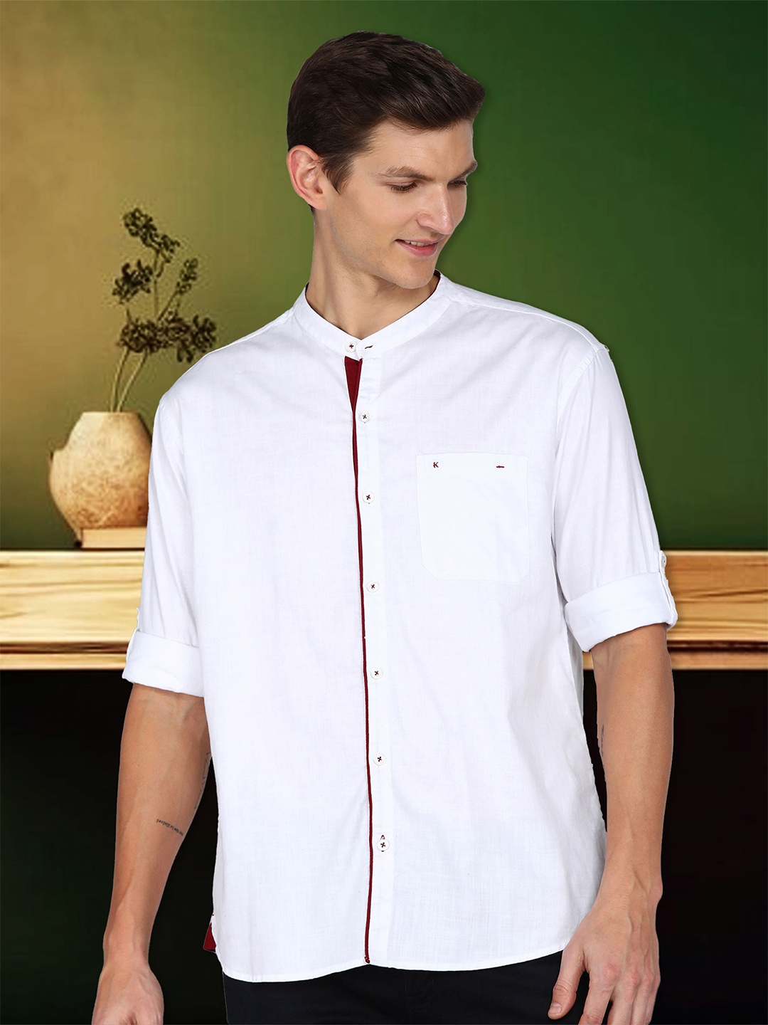 

Kuons Avenue Men White Smart Slim Fit Opaque Casual Shirt