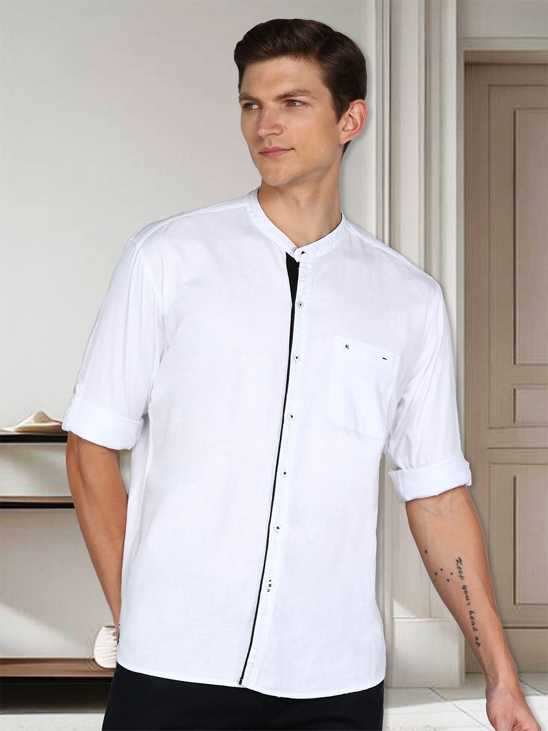 

Kuons Avenue Men White Smart Slim Fit Opaque Casual Shirt