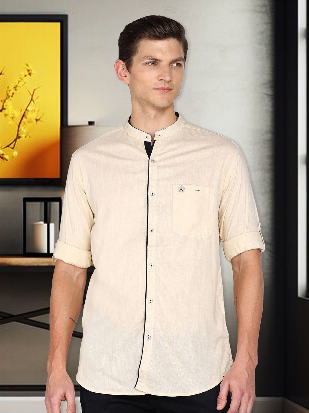 

Kuons Avenue Men Beige Smart Slim Fit Opaque Casual Shirt