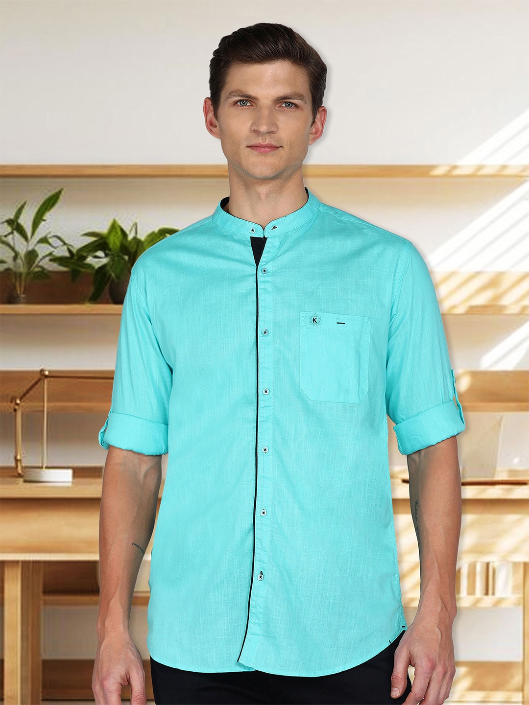 

Kuons Avenue Men Turquoise Blue Smart Slim Fit Opaque Casual Shirt