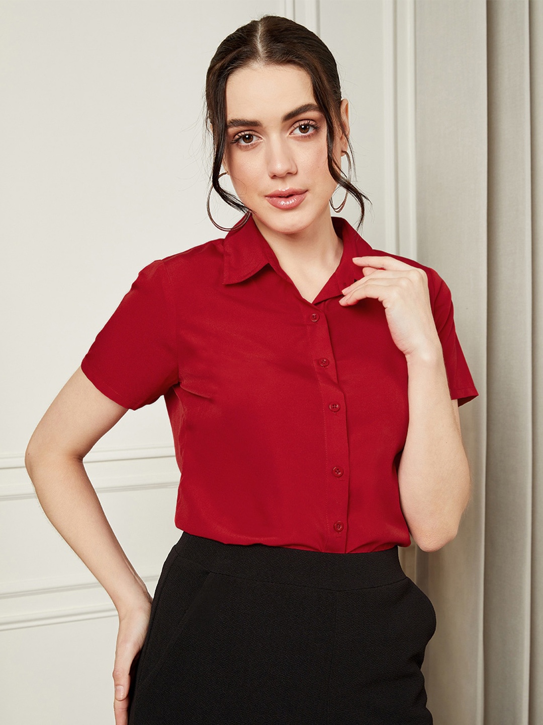 

Berrylush BIZwear Women Red Opaque Formal Shirt