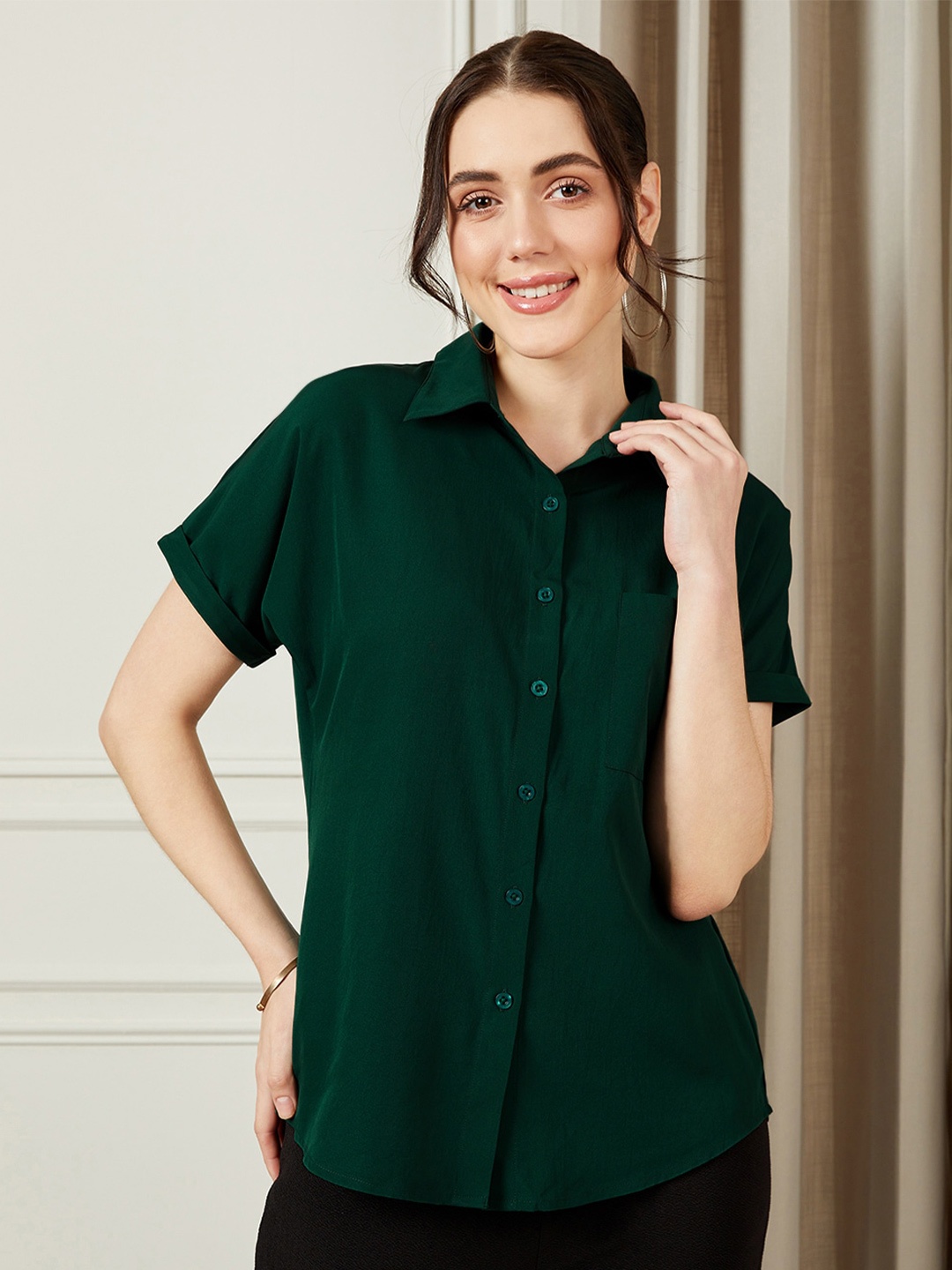 

Berrylush BIZwear Women Green Opaque Formal Shirt