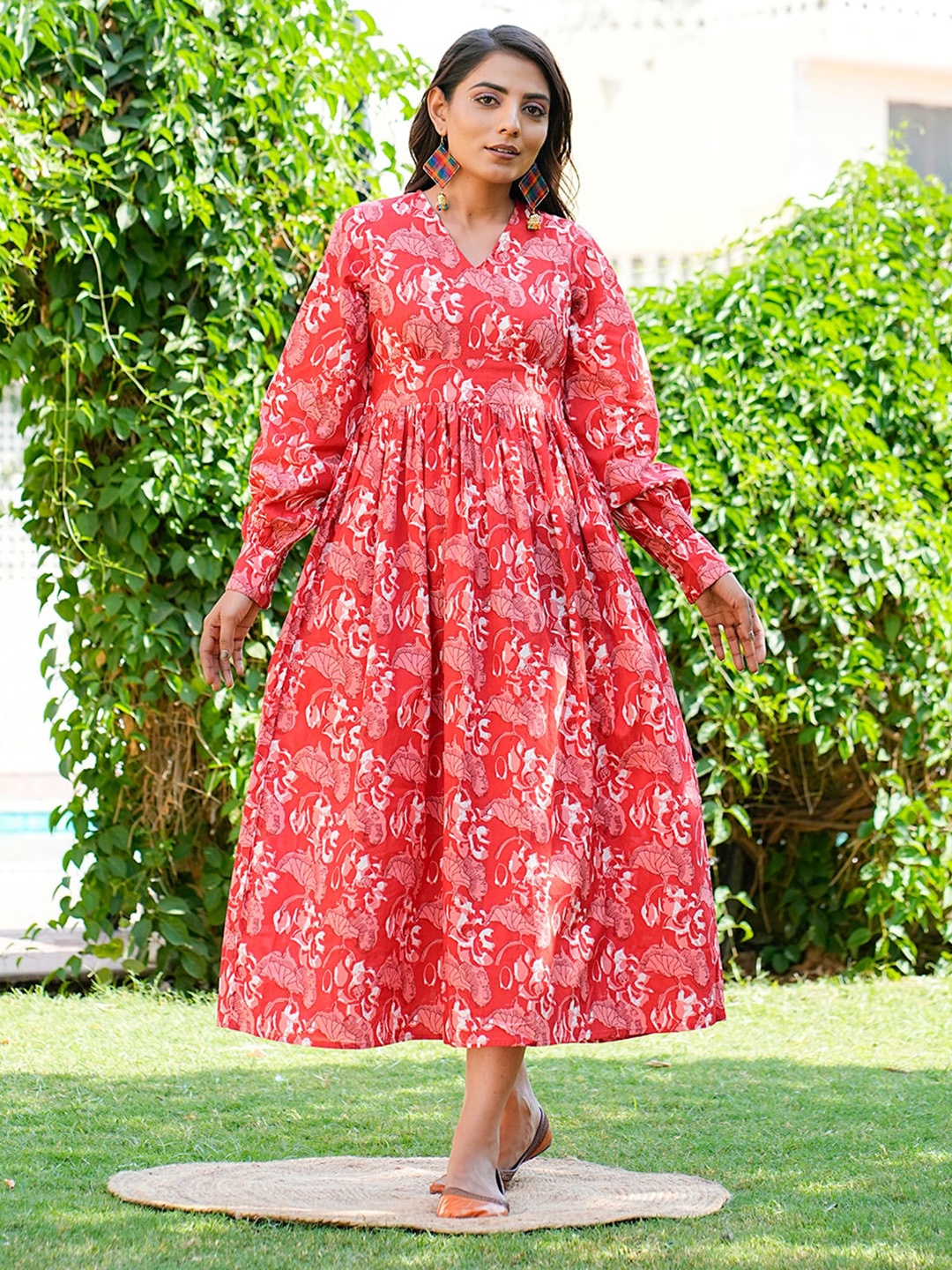 

GULAB CHAND TRENDS Red Floral Print Formal Fit & Flare Dress