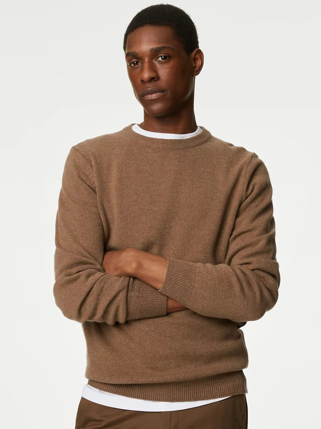 

Marks & Spencer Round Neck Woollen Pullover, Camel brown