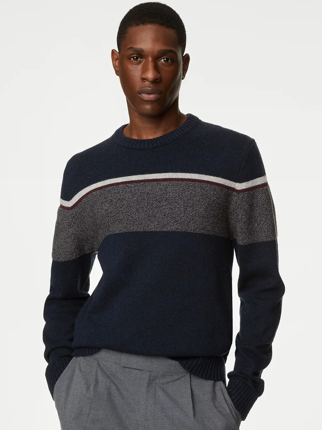 

Marks & Spencer Striped Long Sleeve Pullover, Navy blue