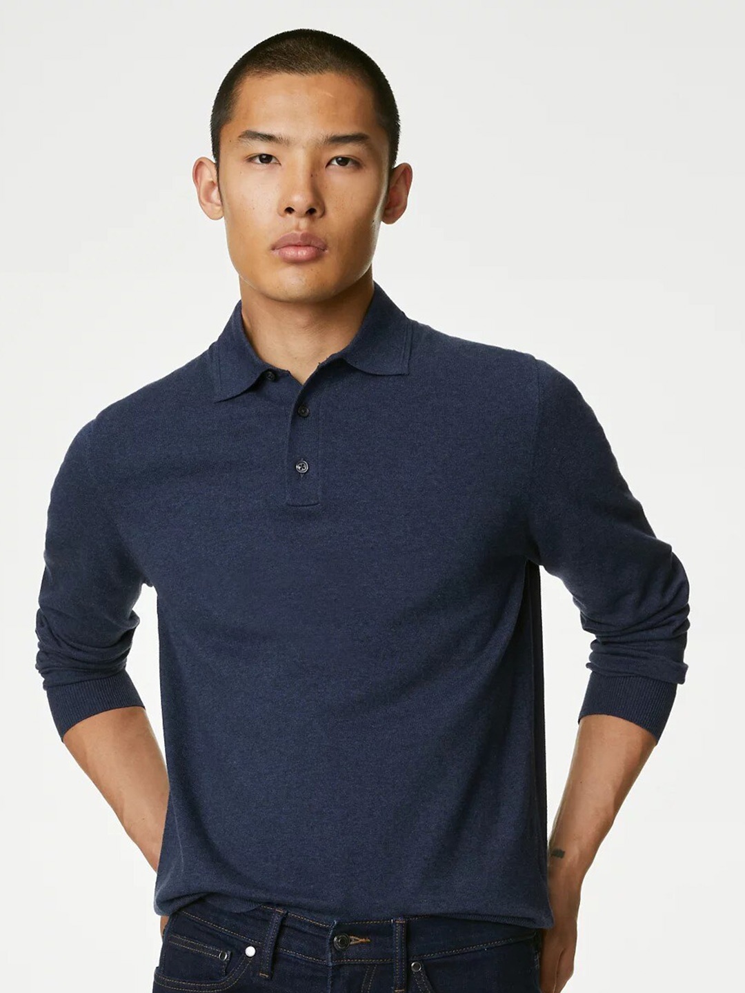

Marks & Spencer Polo Collar Long Sleeves Pullover, Navy blue