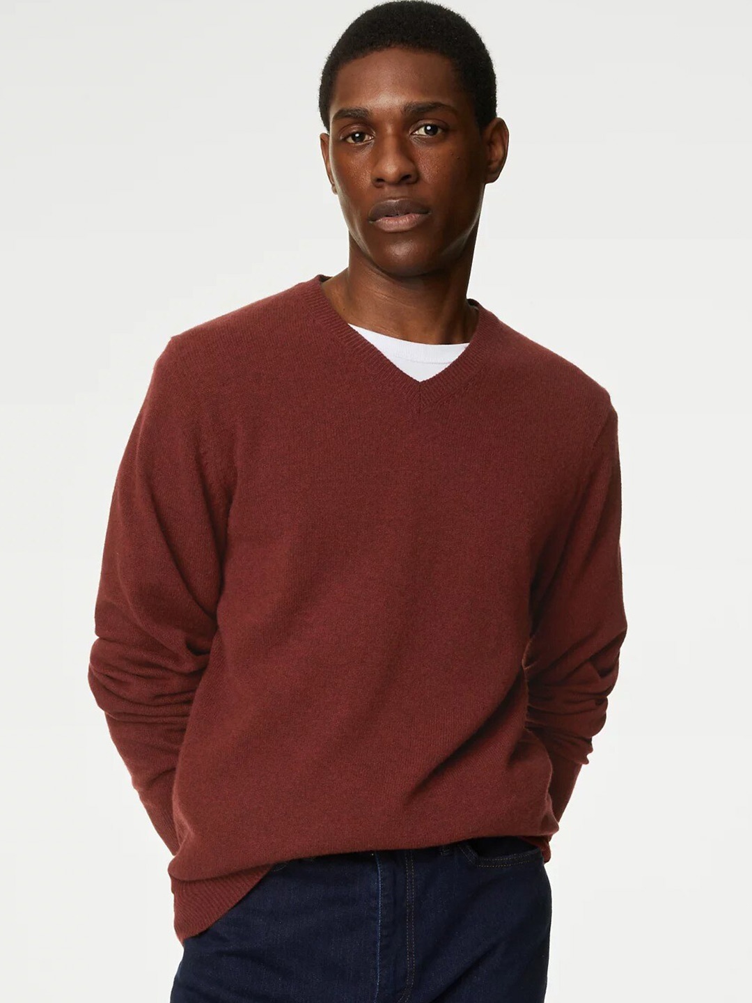 

Marks & Spencer V-Neck Woollen Pullover, Rust