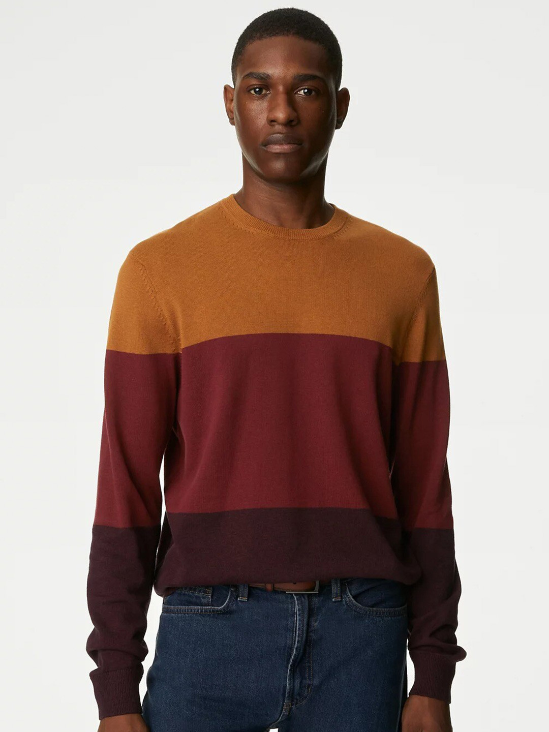 

Marks & Spencer Colourblocked Pure Cotton Pullover, Maroon