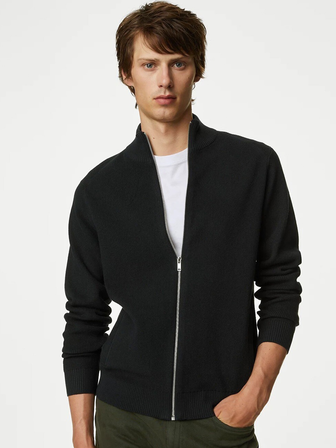 

Marks & Spencer High Neck Front-Open Sweaters, Black