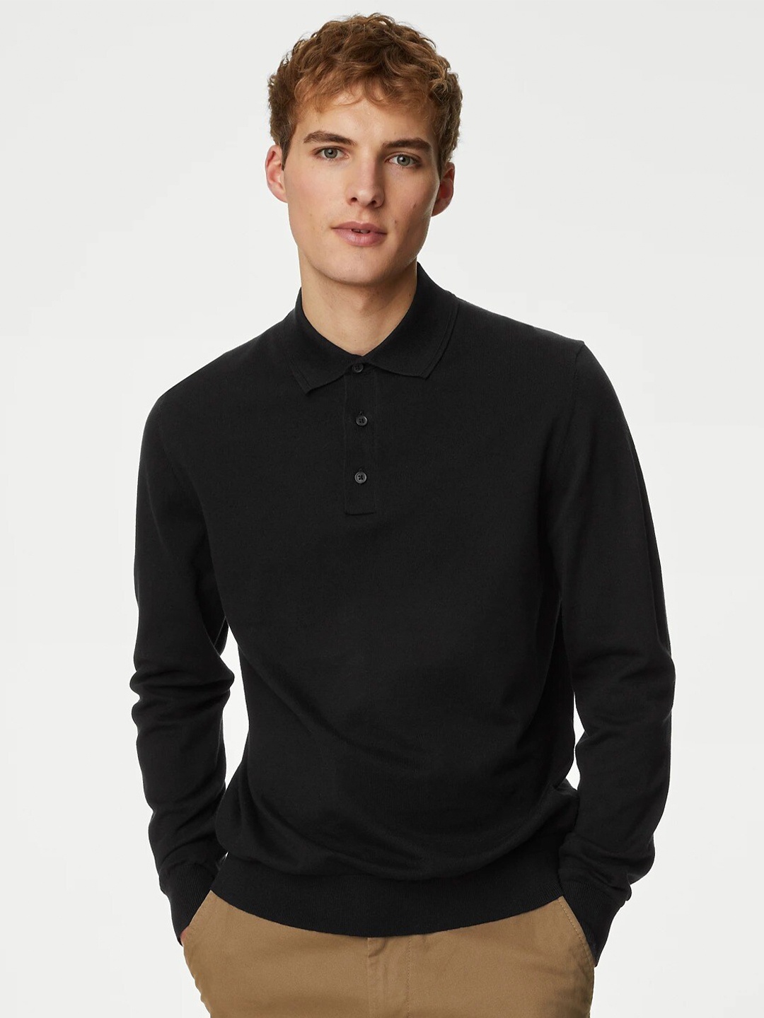 

Marks & Spencer Polo Collar Long Sleeves Pullover, Black