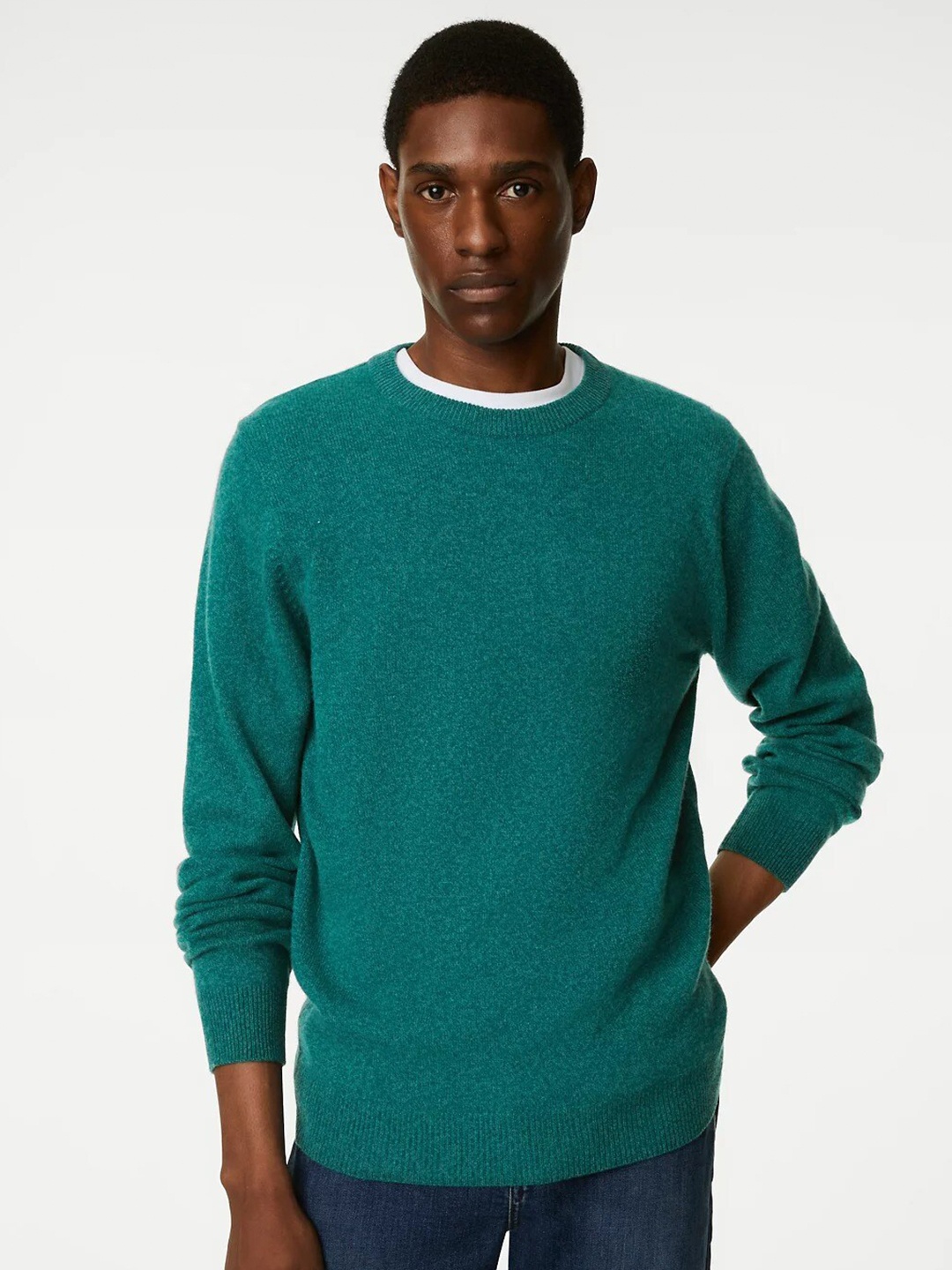 

Marks & Spencer Round Neck Woollen Pullover Sweater, Green