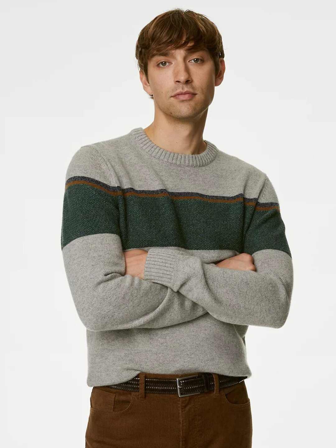 

Marks & Spencer Striped Woollen Pullover Sweater, Grey