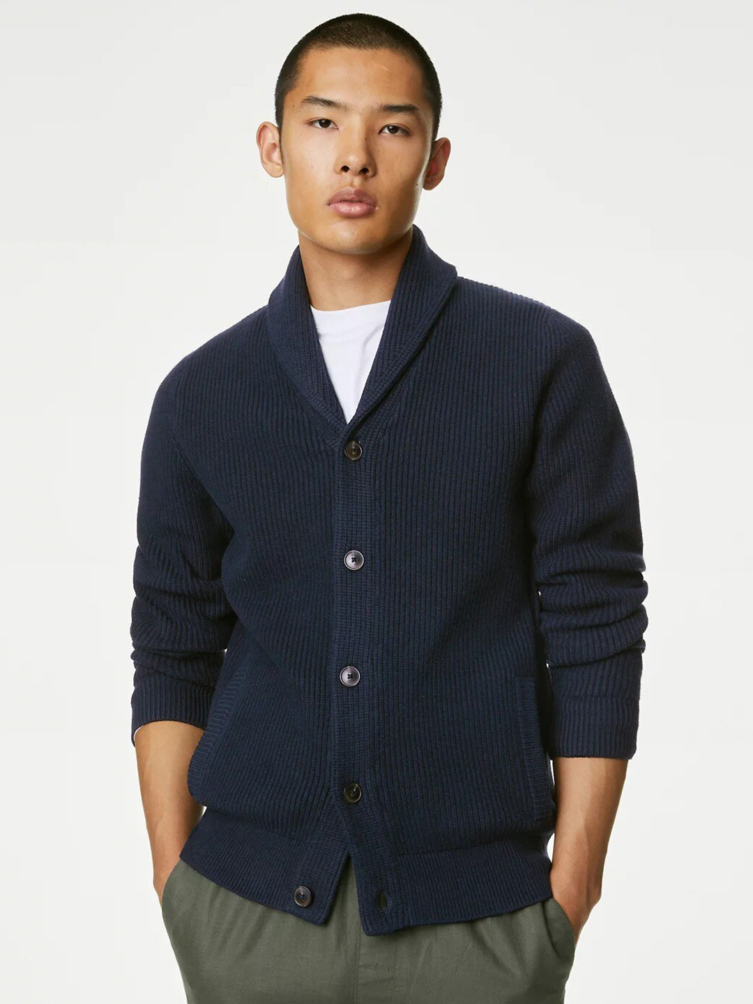 

Marks & Spencer Shawl Collar Cardigan Sweater, Navy blue