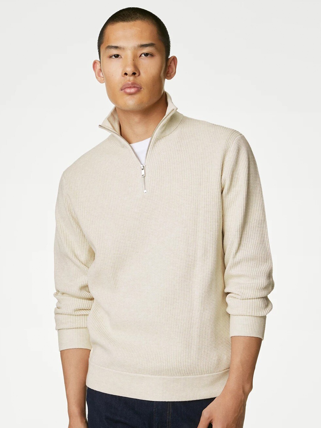

Marks & Spencer Half Zipper Turtle Neck Pullover Sweater, Cream