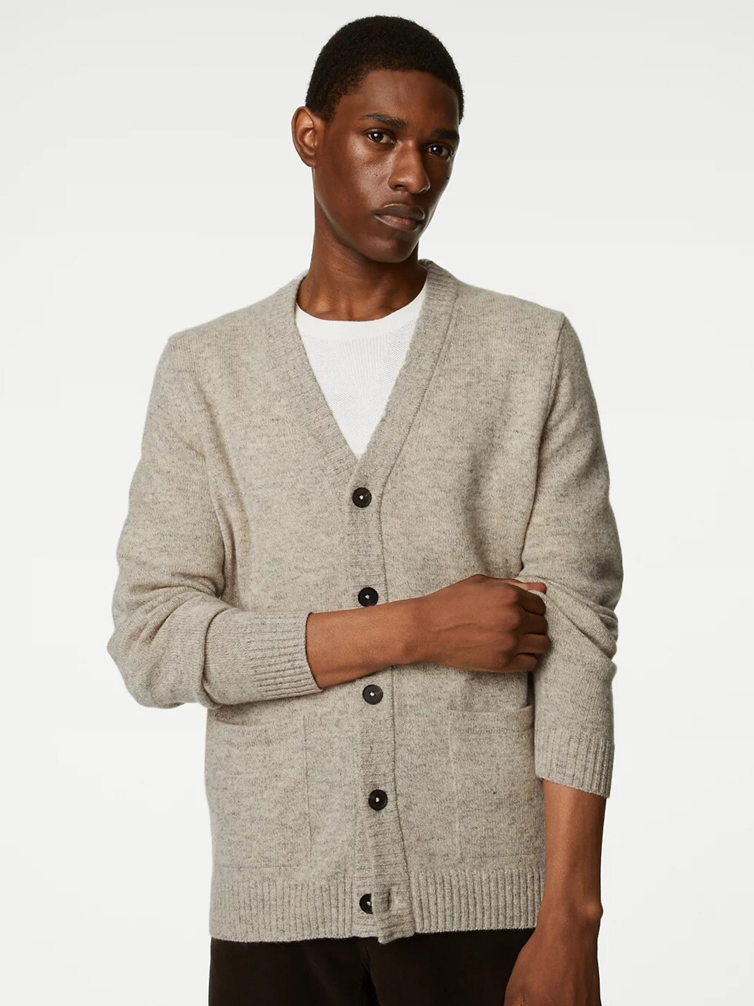 

Marks & Spencer V-Neck Woollen Cardigan Sweater, Grey melange