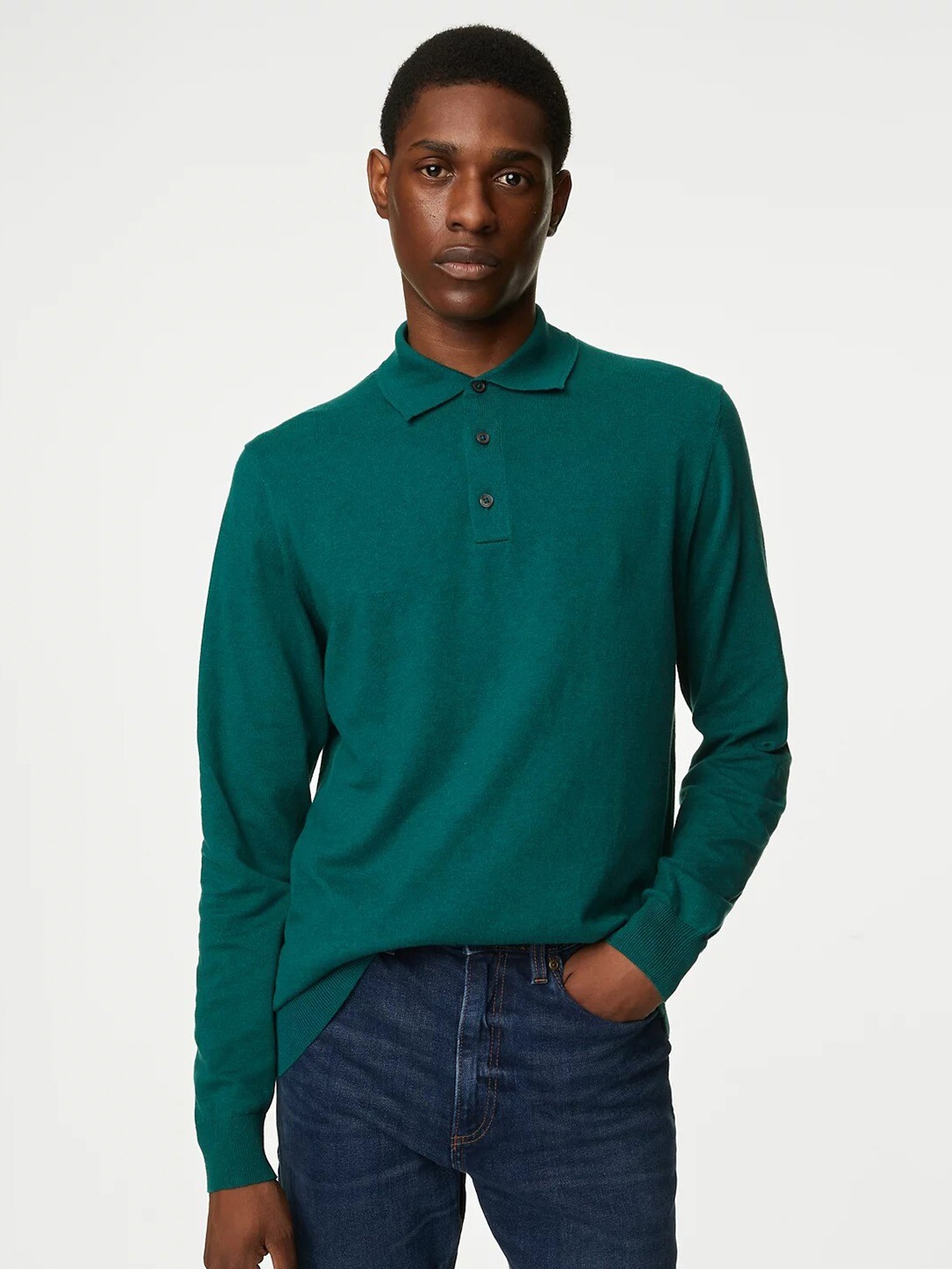 

Marks & Spencer Shirt Collar Pullover Sweater, Green