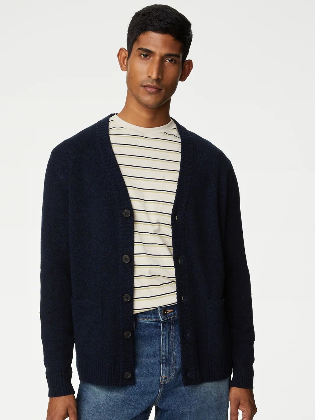

Marks & Spencer V-Neck Woollen Cardigan Sweater, Navy blue