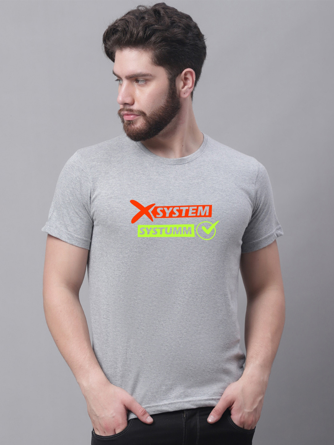 

Friskers Men Grey Typography Printed Pure Cotton Applique Slim Fit T-shirt