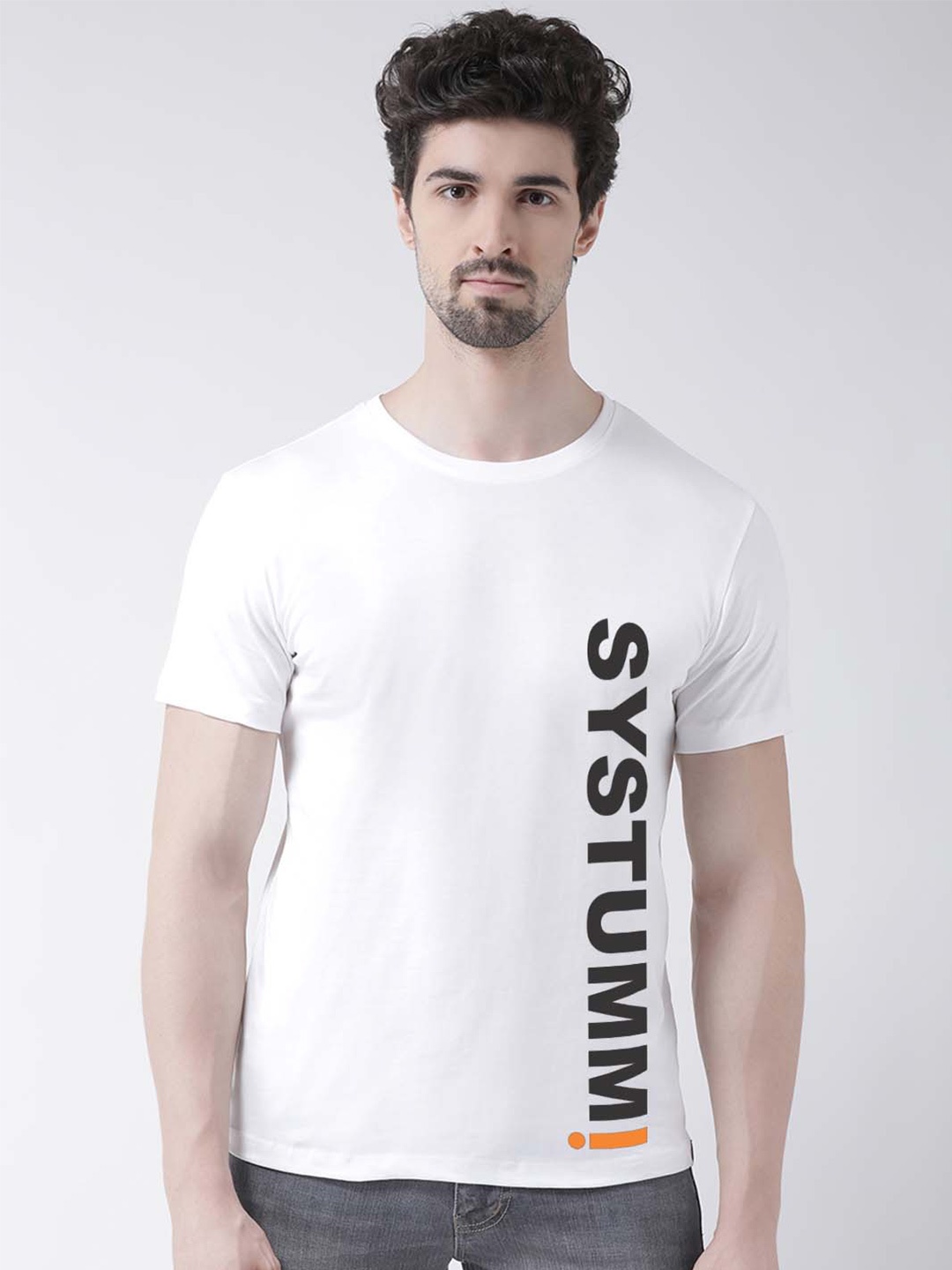 

Friskers Men Yellow Printed Pure Cotton Raw Edge Slim Fit T-shirt