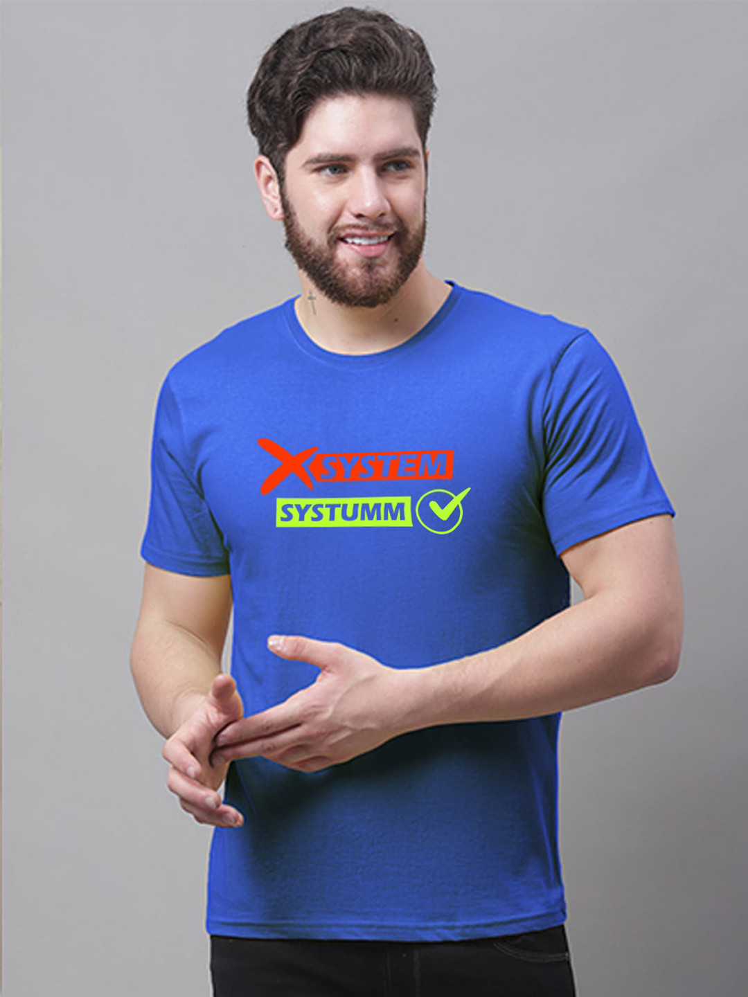 

Friskers Men Turquoise Blue Typography Printed Pure Cotton Slim Fit T-shirt