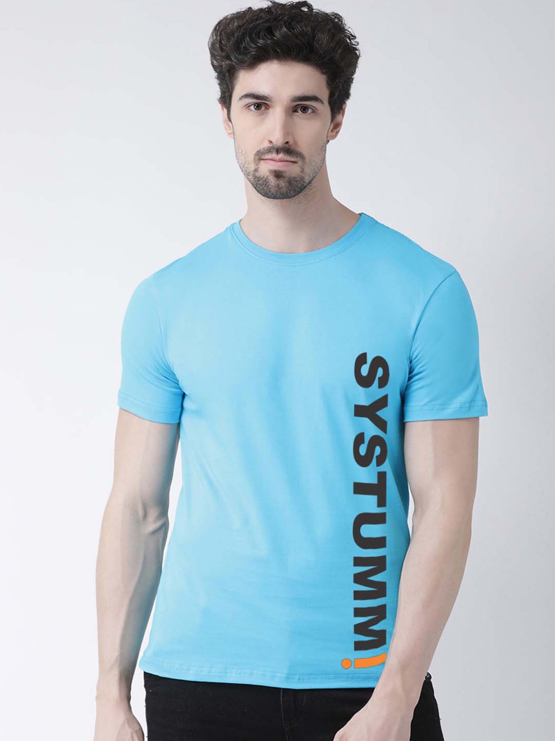 

Friskers Men Navy Blue Printed Pure Cotton Applique Slim Fit T-shirt