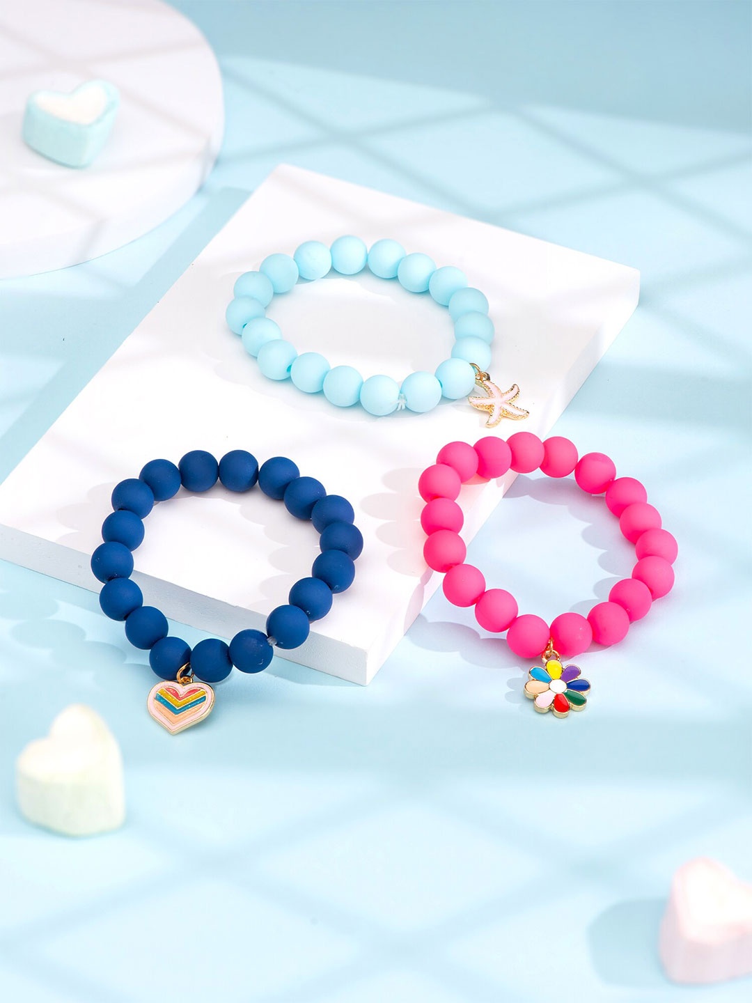 

Yellow Chimes Set Of 3 Artificial Beads Bracelets, Pink