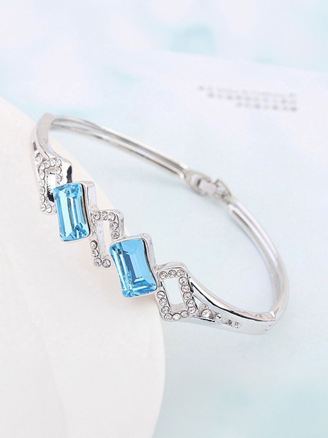 

Yellow Chimes Artificial Stones Studded Cuff Bracelet, Silver