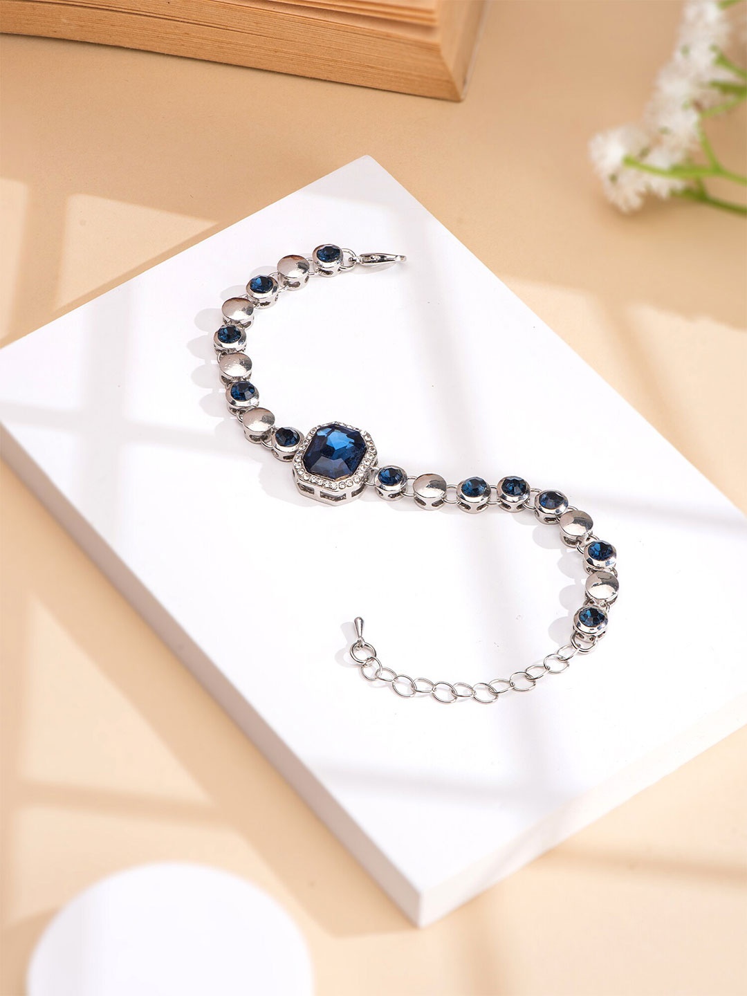 

Yellow Chimes Silver-Plated Stone Studded Charm Bracelet