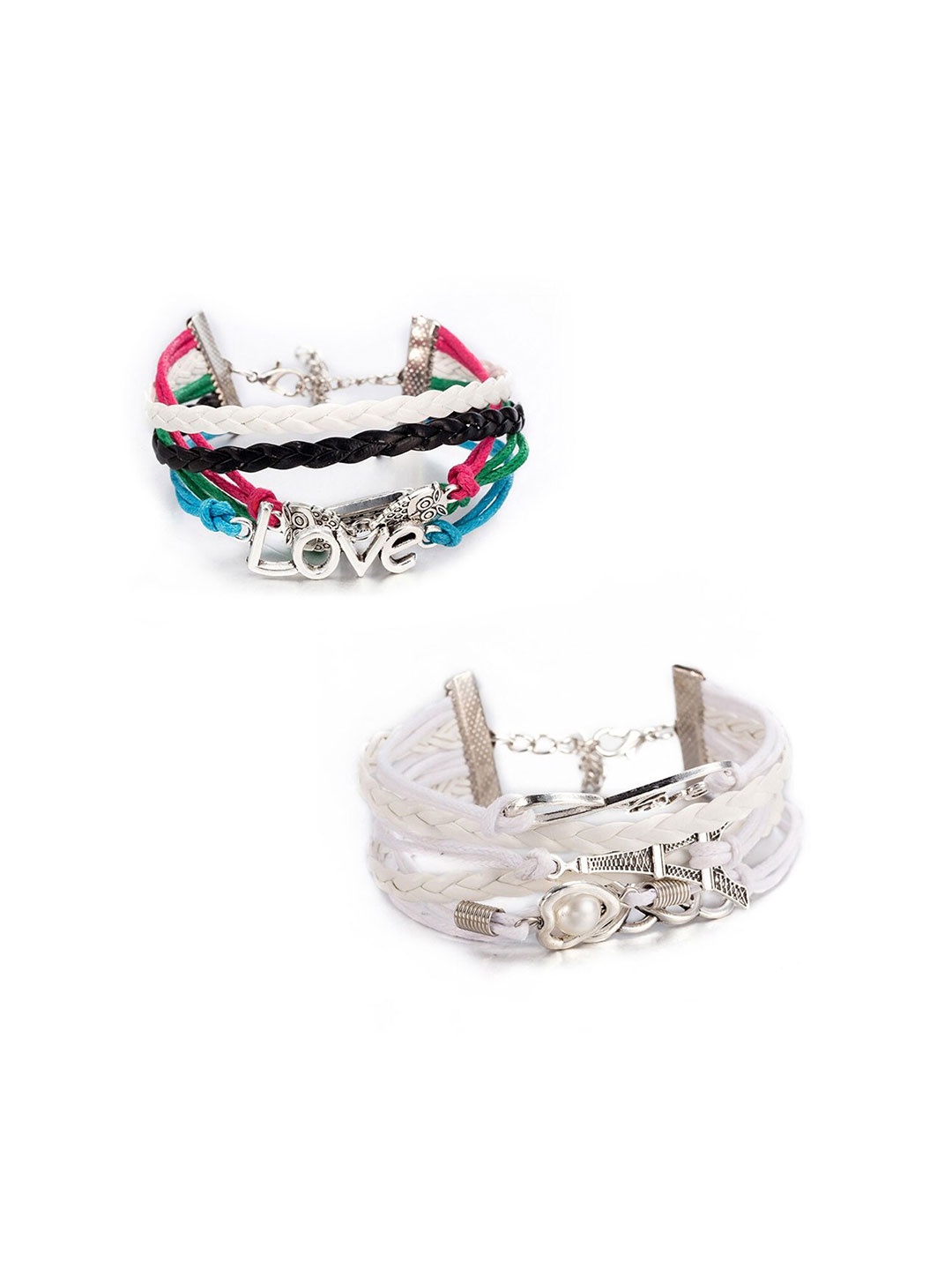 

Yellow Chimes Set Of 2 Silver-Toned & White Brass Silver-Plated Multistrand Bracelet
