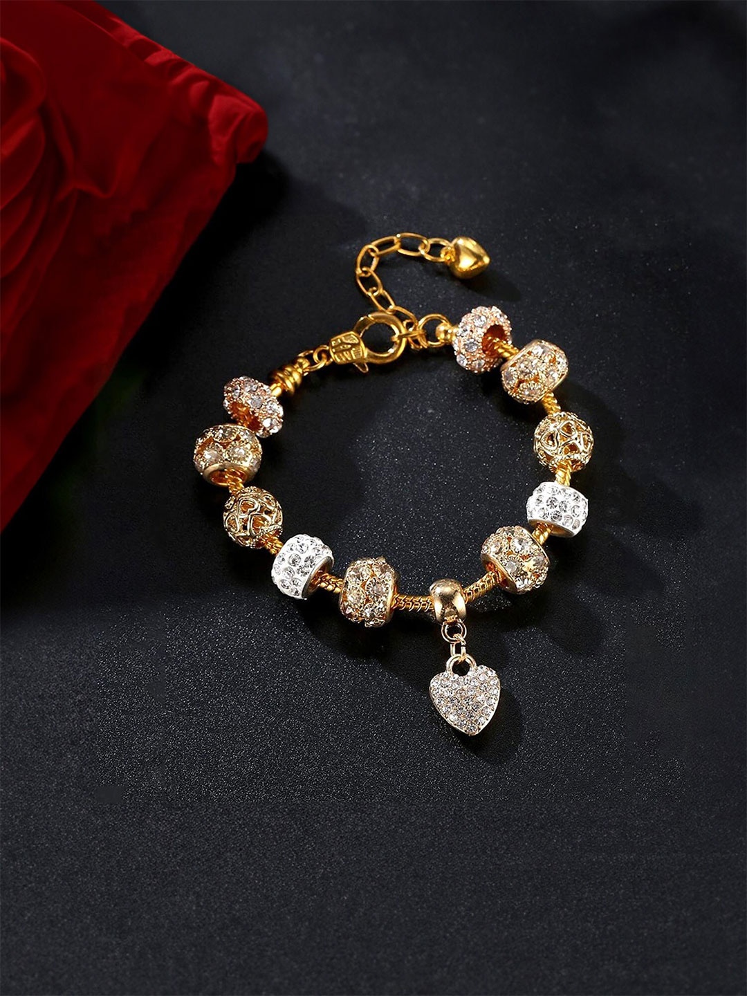 

Yellow Chimes Artificial Stones And Beads Charm Bracelet, Gold