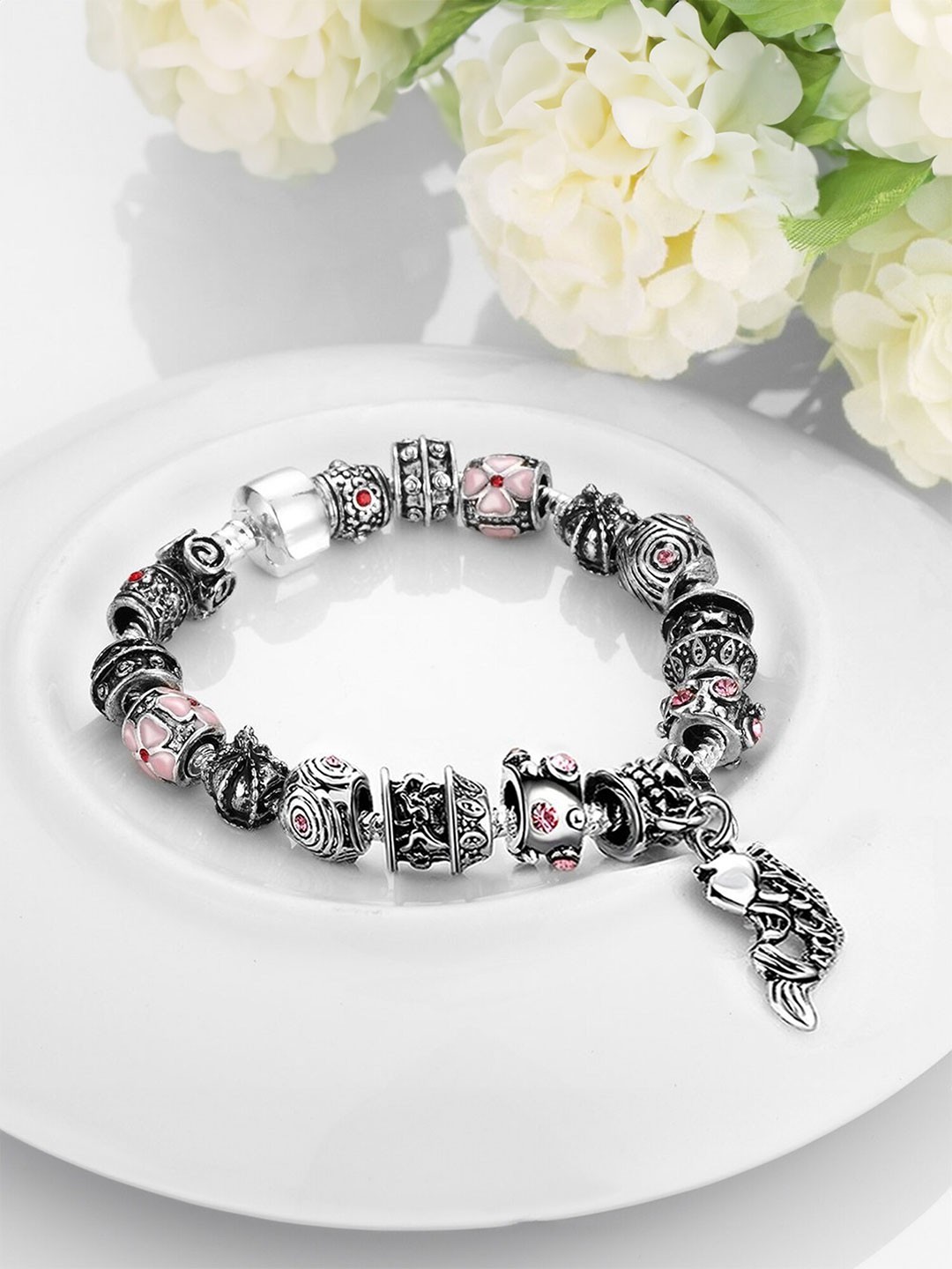 

Yellow Chimes Silver-Plated Cubic Zirconia Charm Bracelet