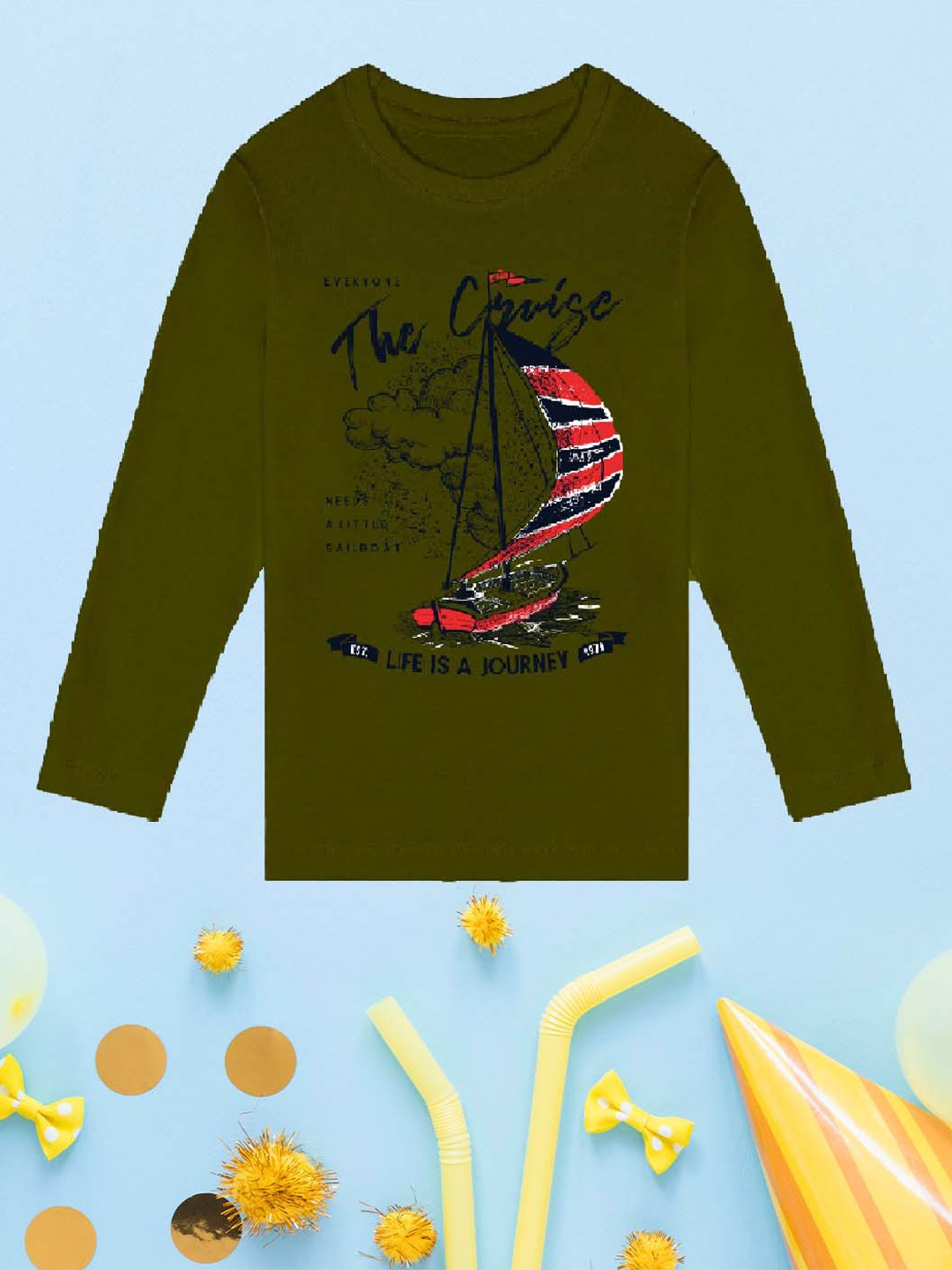

NUSYL Boys Olive Green Printed T-shirt