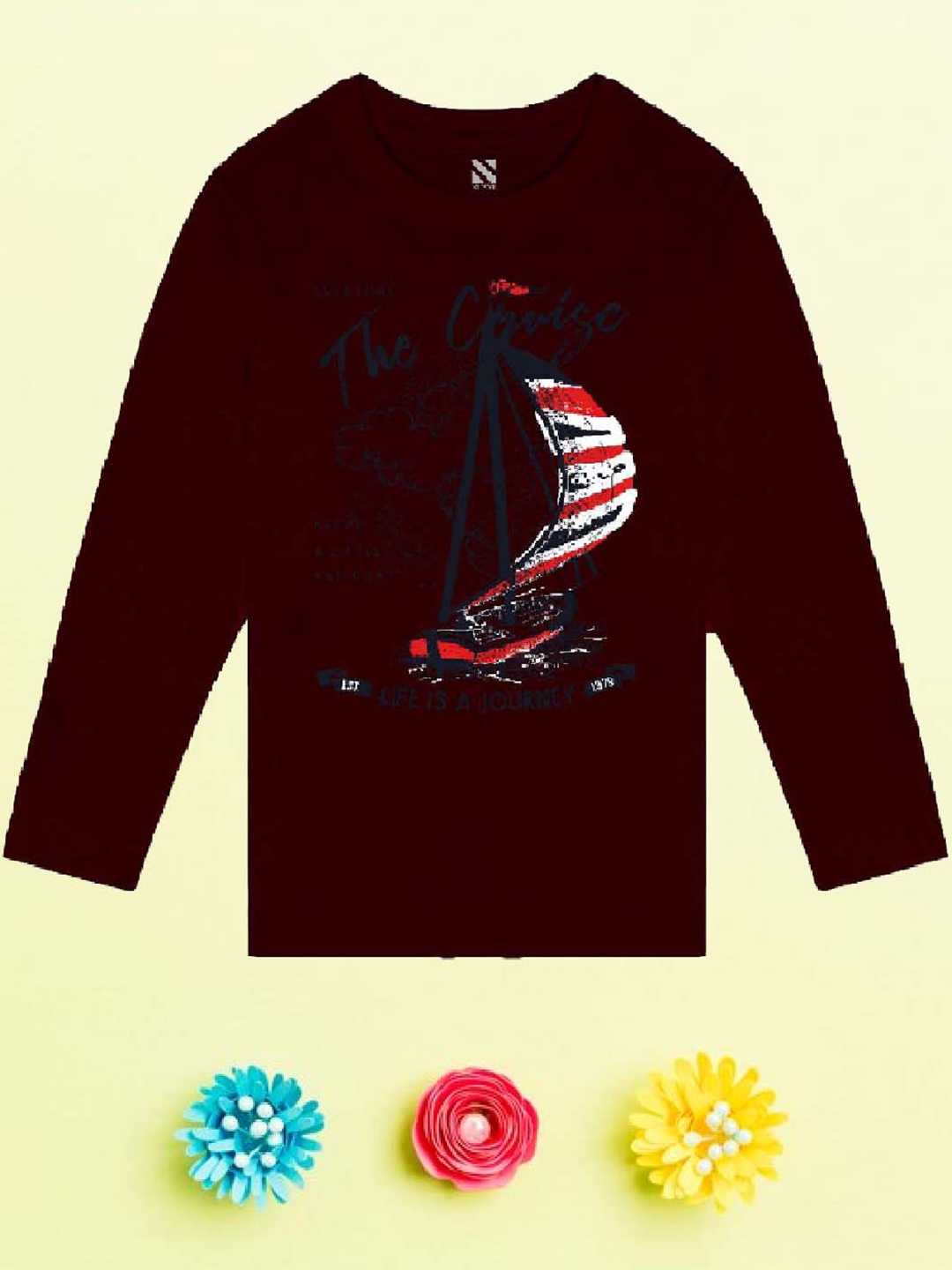 

NUSYL Boys Maroon Printed V-Neck T-shirt