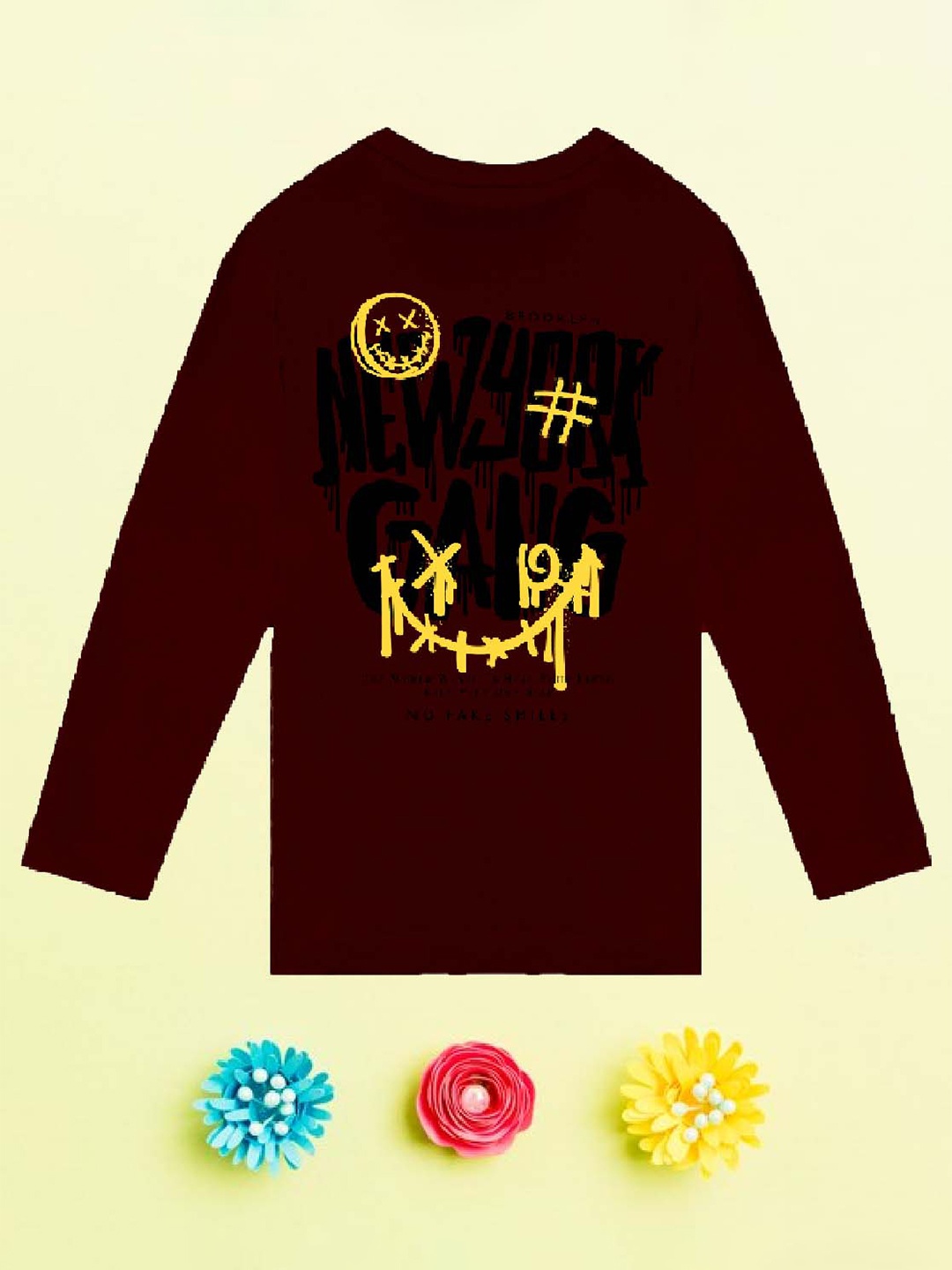 

NUSYL Boys Maroon Floral Printed Hooded Applique T-shirt