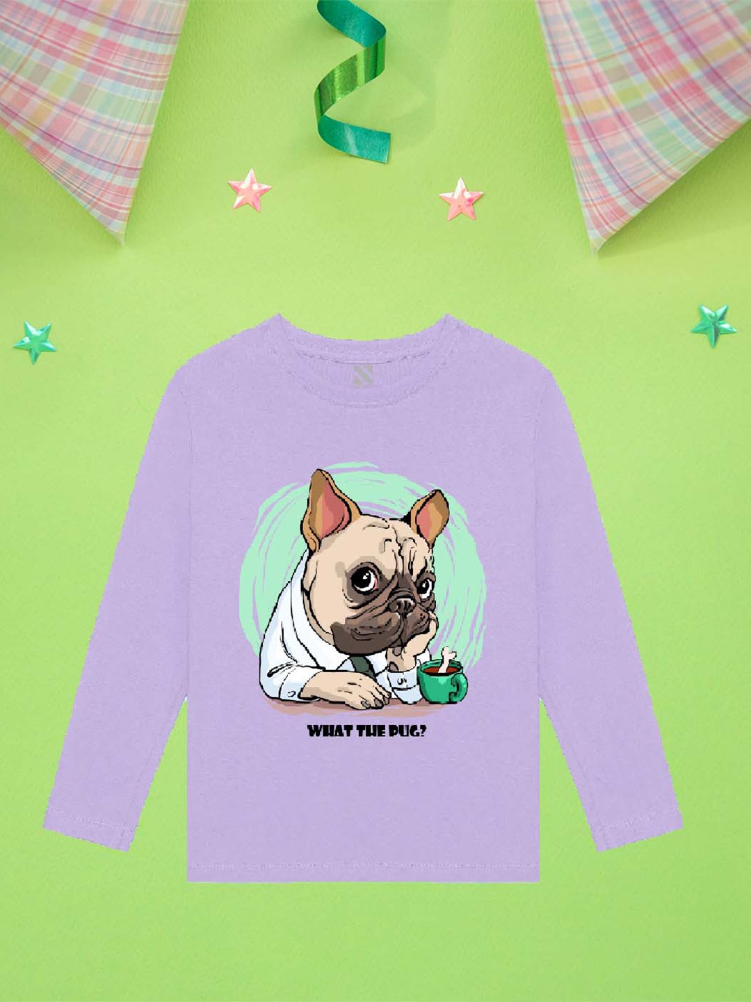 

NUSYL Boys Purple Printed V-Neck Applique T-shirt