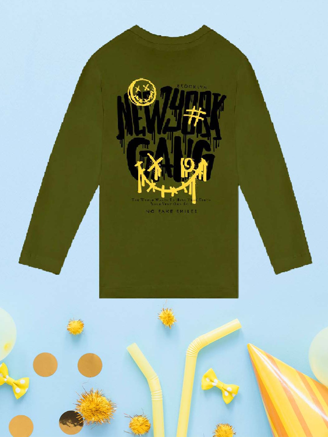 

NUSYL Boys Olive Green Typography Printed T-shirt