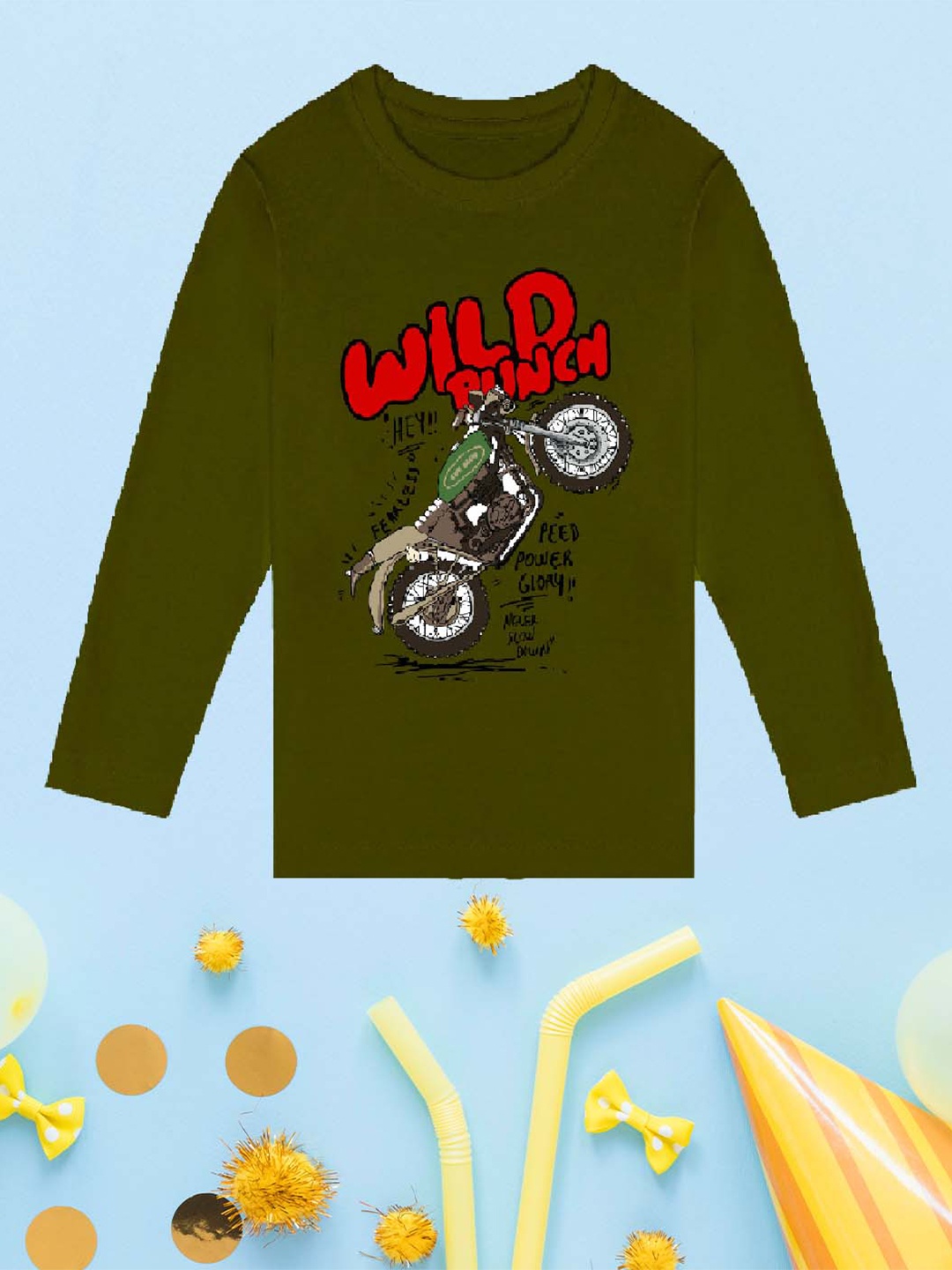 

NUSYL Boys Olive Green Biker Printed Applique T-shirt