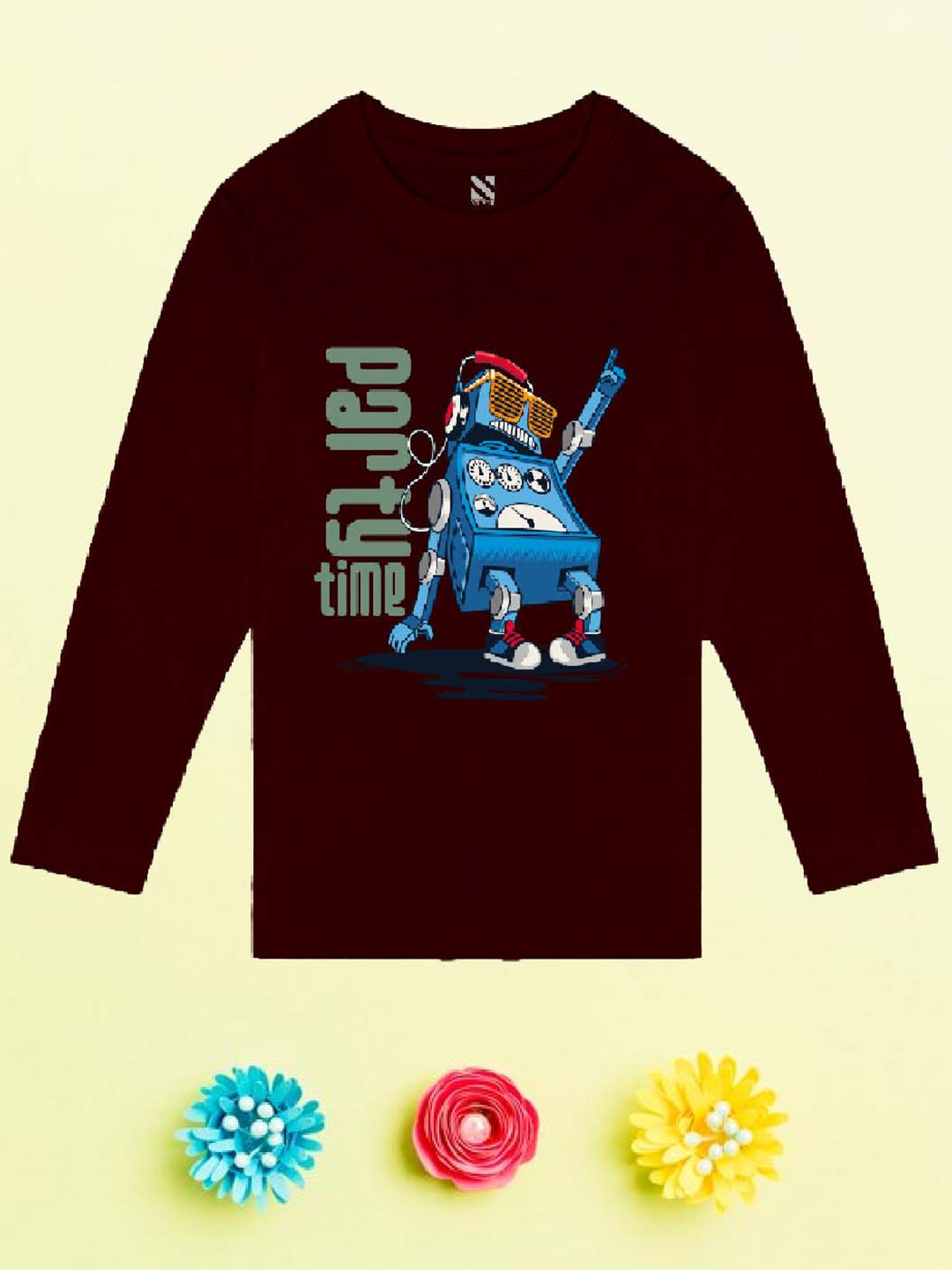 

NUSYL Boys Maroon Printed Mandarin Collar Applique T-shirt