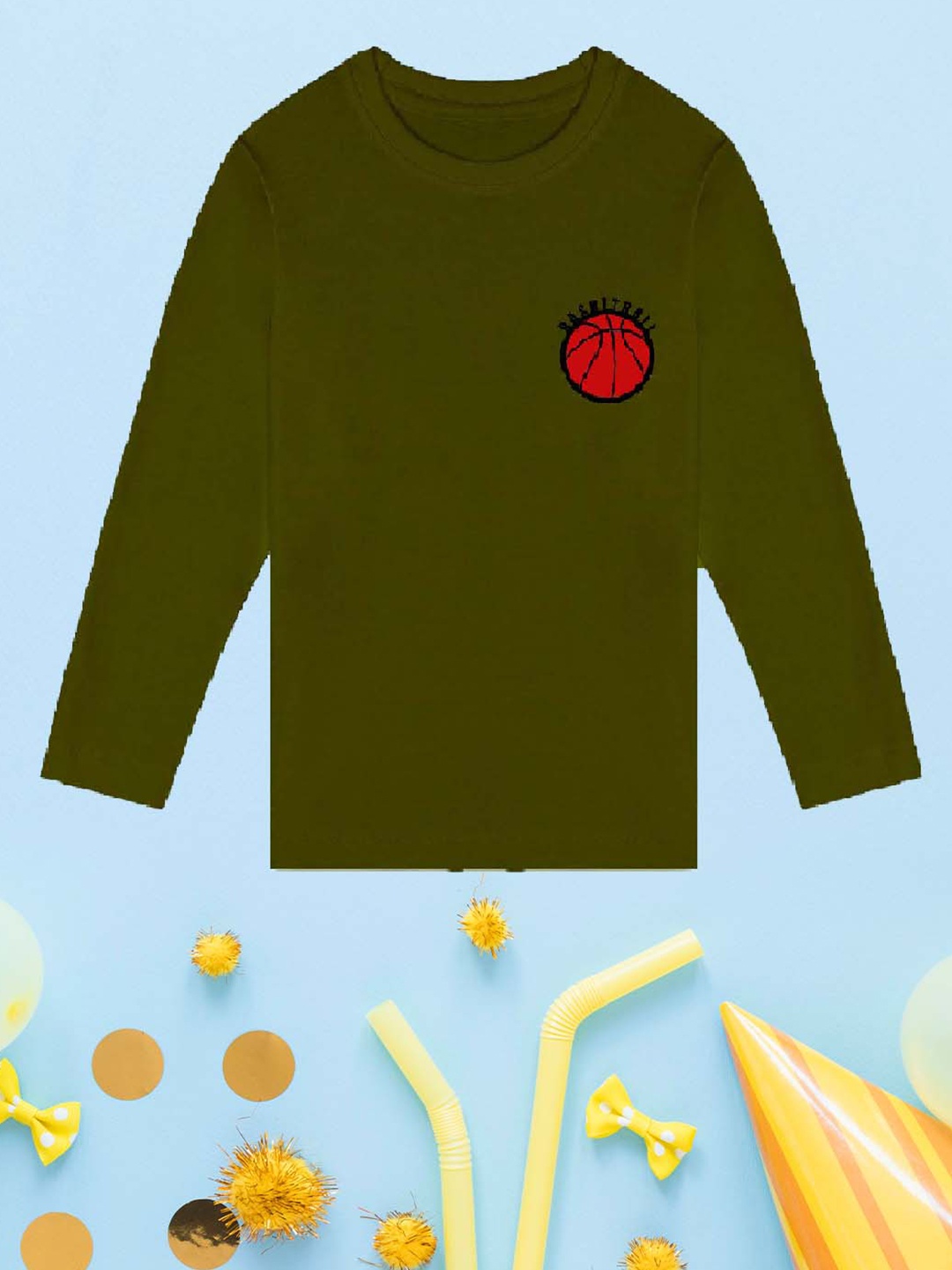 

NUSYL Boys Olive Green Typography Printed Hooded Applique T-shirt