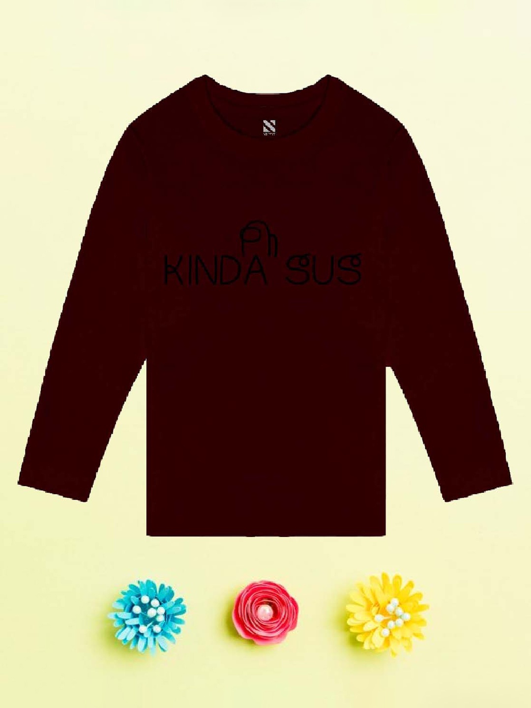 

NUSYL Boys Maroon Typography Printed V-Neck Applique T-shirt