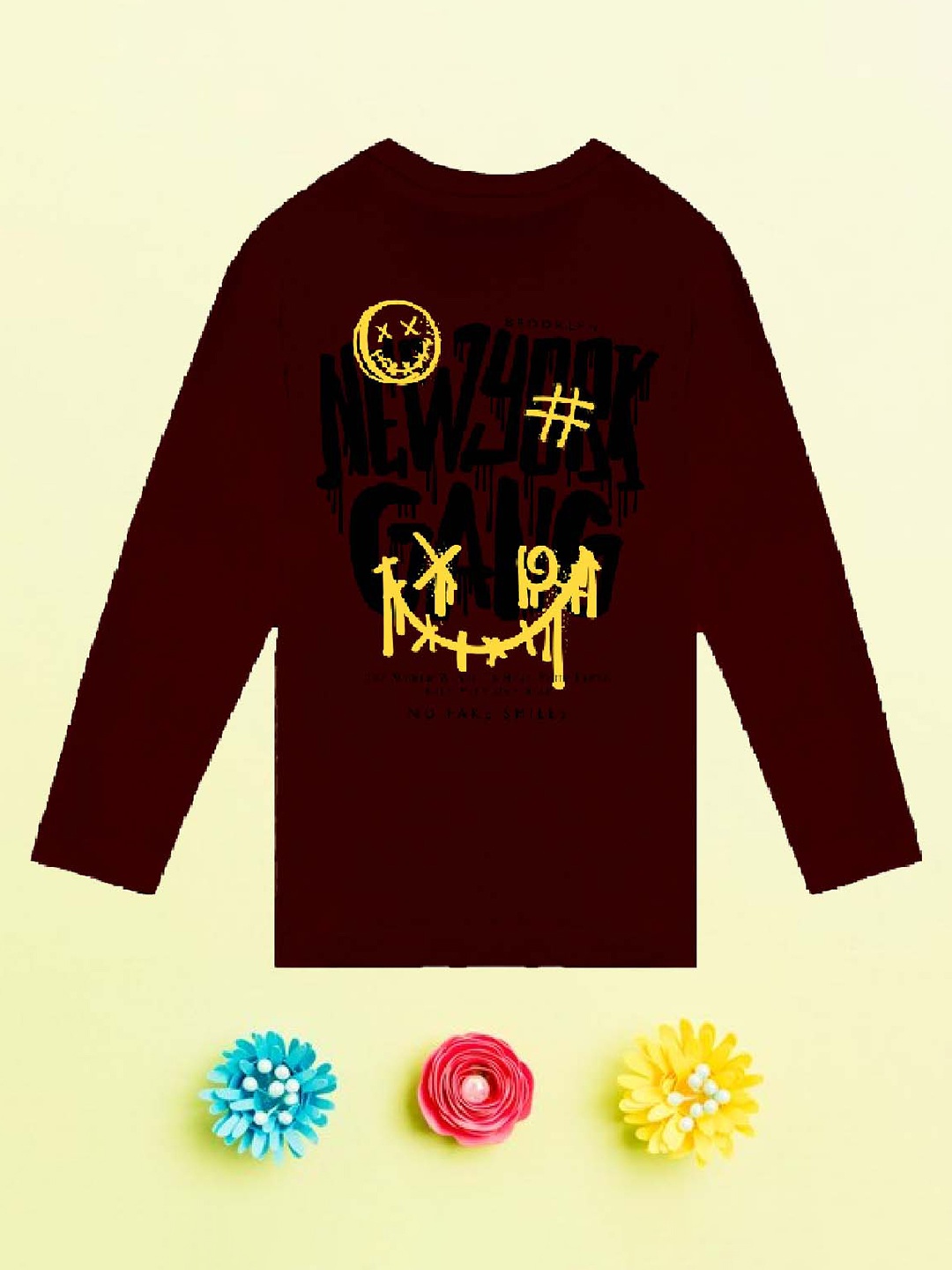 

NUSYL Boys Maroon Floral Printed Hooded Applique T-shirt