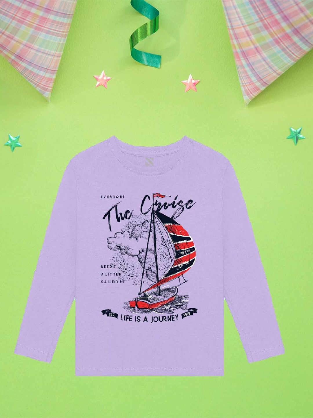 

NUSYL Boys Purple Printed V-Neck Applique T-shirt